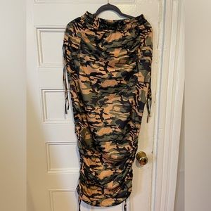 Satin camo cargo maxi skirt with side ruching
